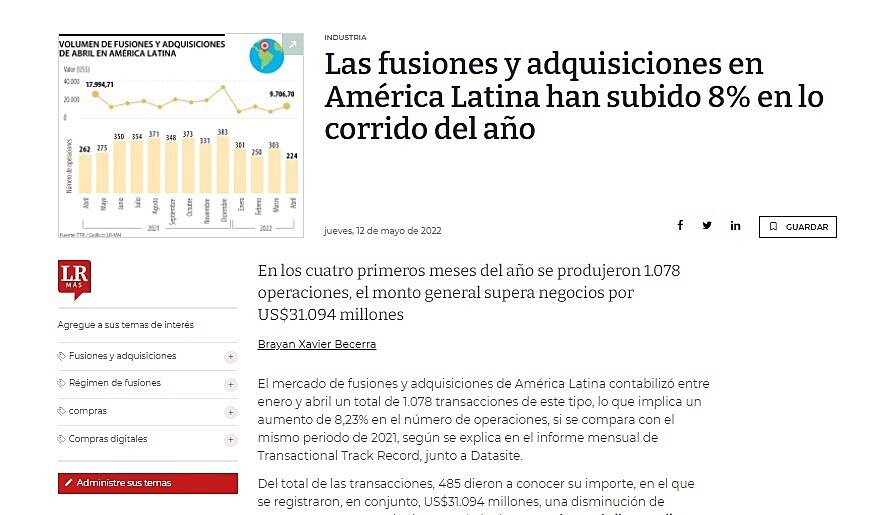 Las fusiones y adquisiciones en Amrica Latina han subido 8% en lo corrido del ao